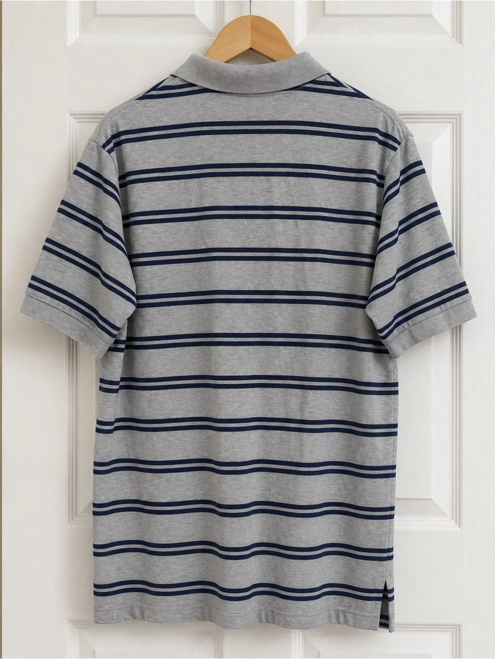 Vintage Polo Ralph Lauren Striped Polo Shirt XL Gray NavKnit Cotton 90s